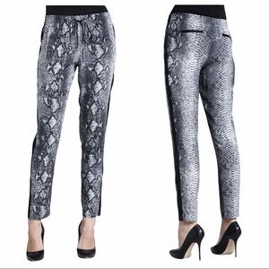 Rebecca Taylor snakeskin print track pants joggers black gray trousers pull-on 0